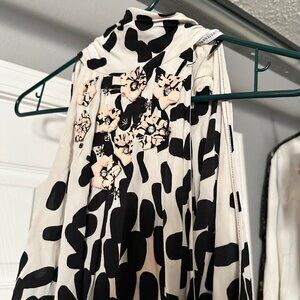 Diane von Furstenberg DVF Black Ivory Abstract Print Embellished Floral Top